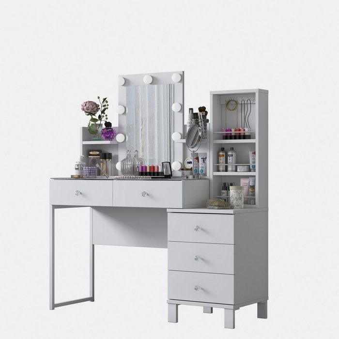 Hanah Home Mesa de Maquillaje Blanca con 9 Focos